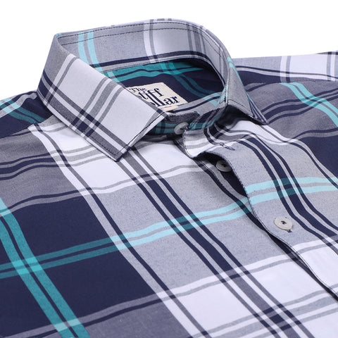 Wolf Navy Grey Check Overdyed Ball Wash Shirt