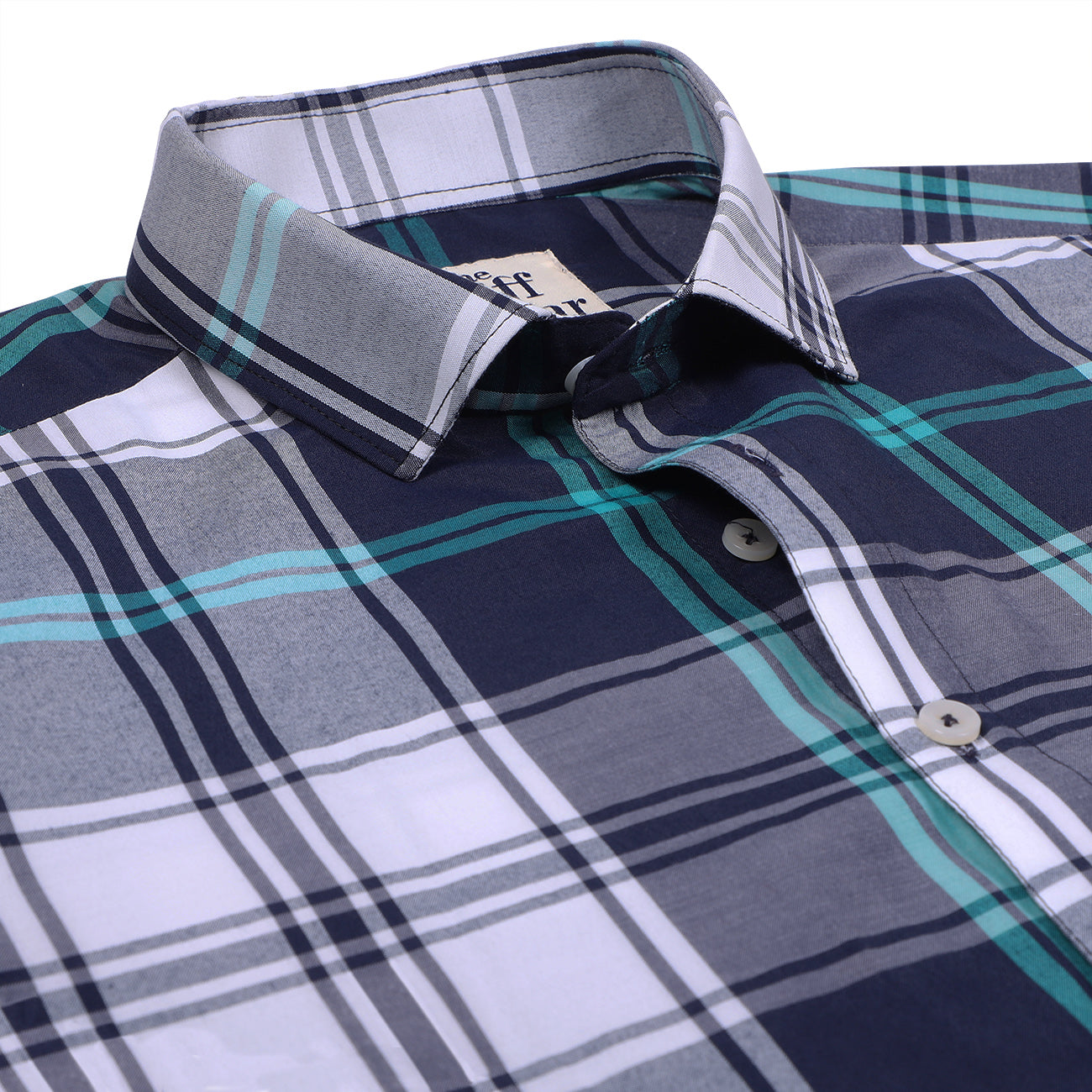 Navy White Big Checks Half Sleeve Cotton Shirt