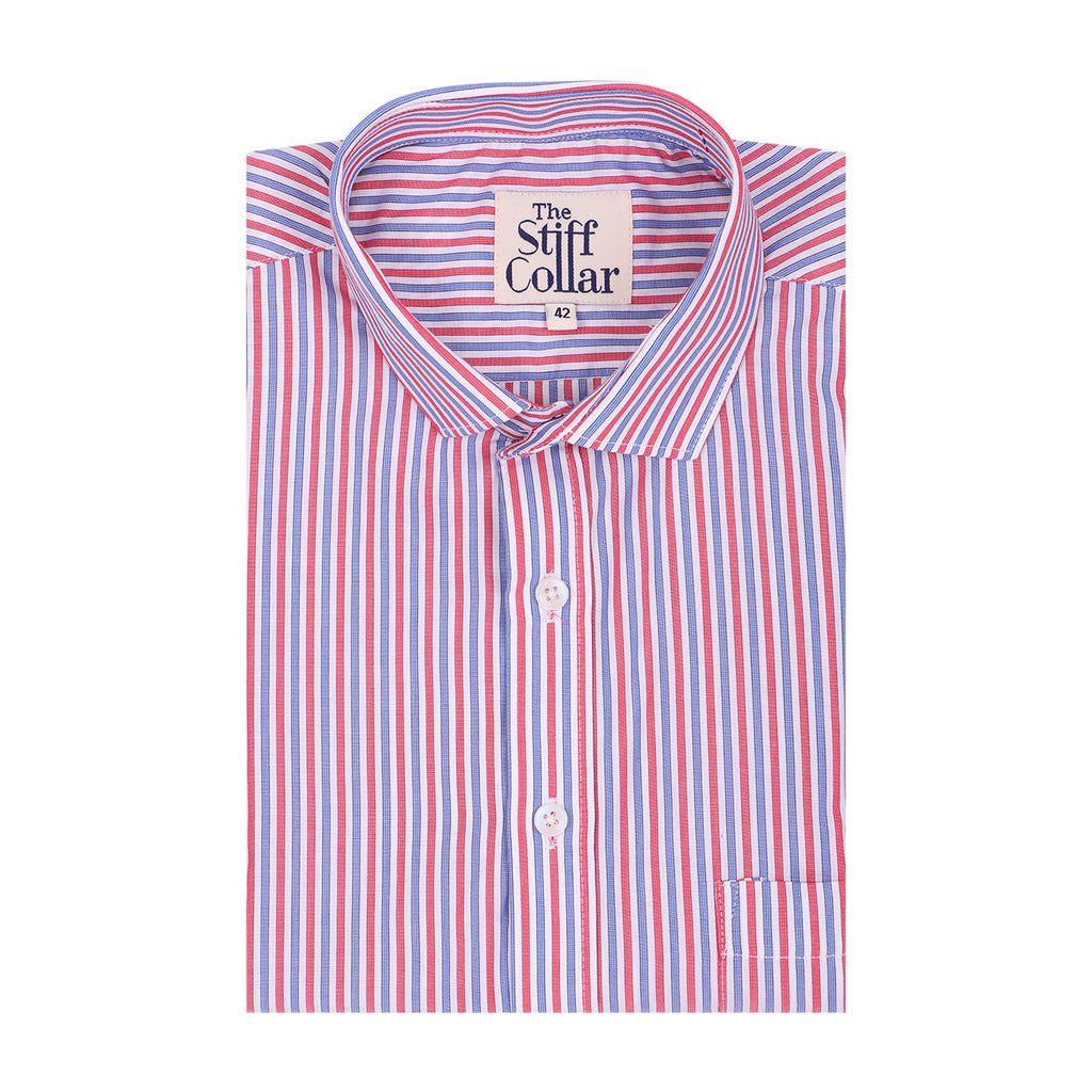 Blue Red Stripes Half Sleeve Shirt