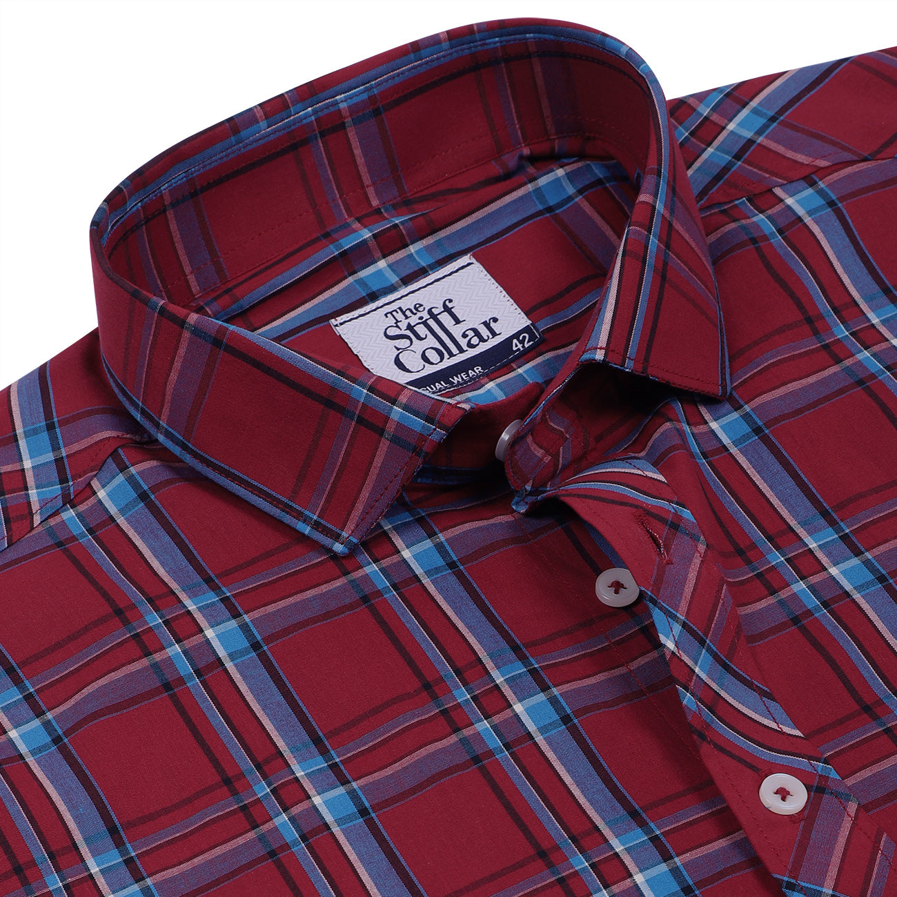 Maroon Navy Tartan Checks Half Sleeves Cotton Shirt