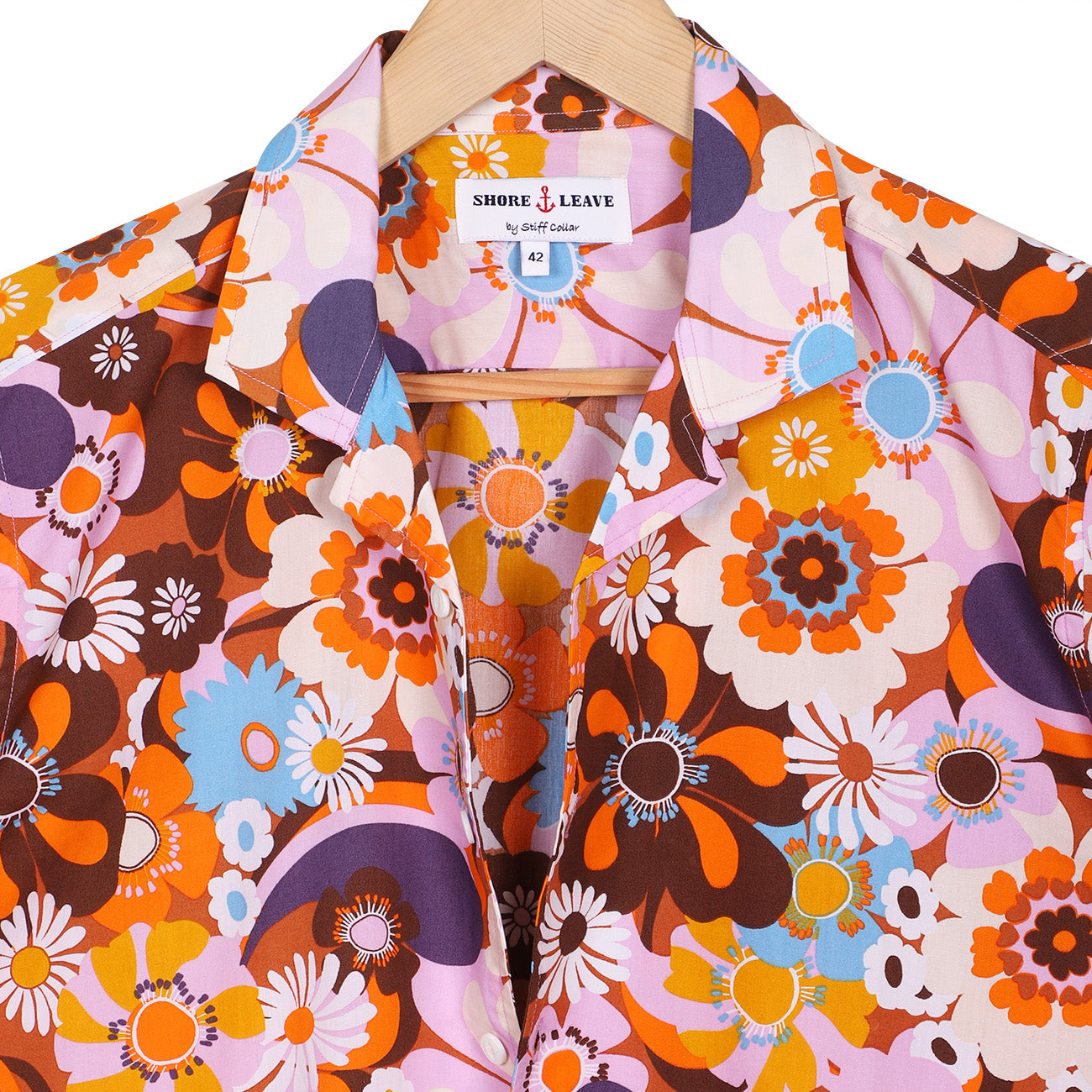 Hawaiian Floral Print Cotton Open Collar Beach Shirt