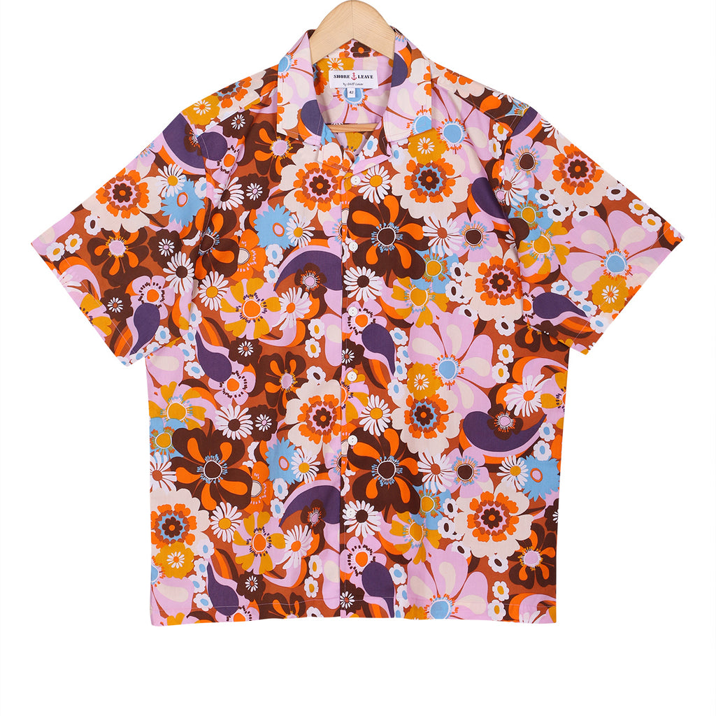 Hawaiian Floral Print Cotton Open Collar Beach Shirt
