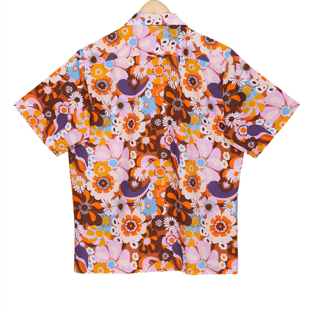 Hawaiian Floral Print Cotton Open Collar Beach Shirt