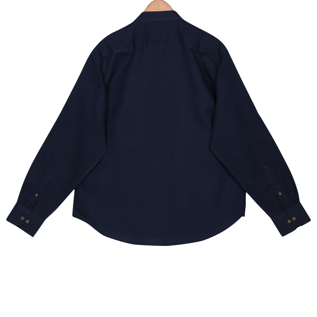 Night Navy Cotton Linen Rolled-up Sleeve Slim Short Kurta