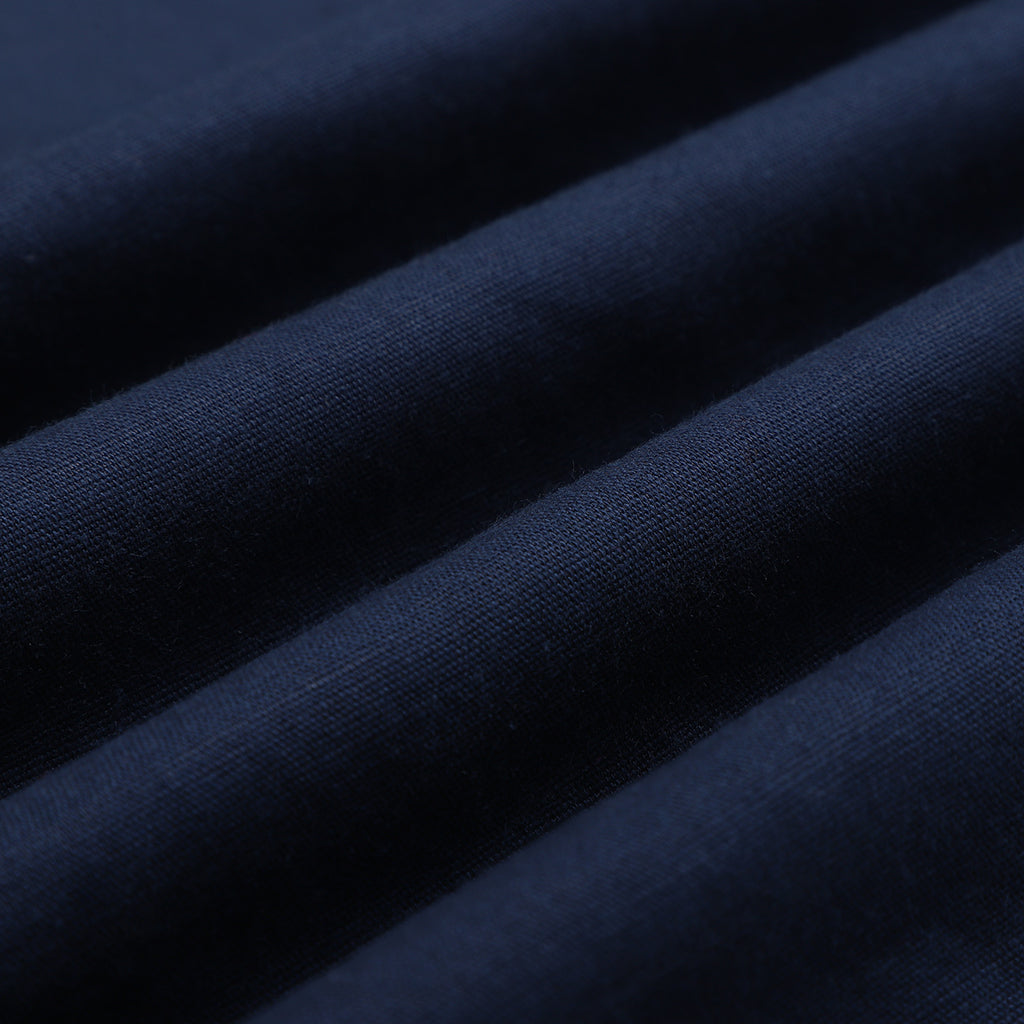 Night Navy Cotton Linen Rolled-up Sleeve Slim Short Kurta