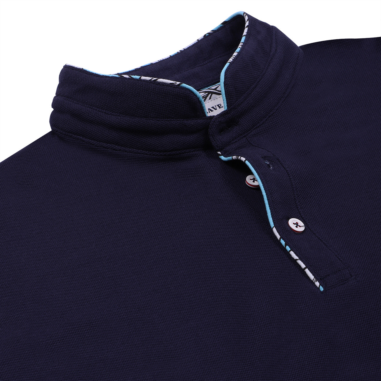 Navy Mandarin Collar Cotton T-shirt