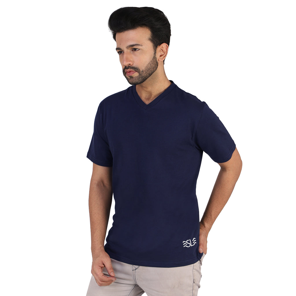 Shore Leave Midnight Navy V-Neck Premium Cotton T-shirt