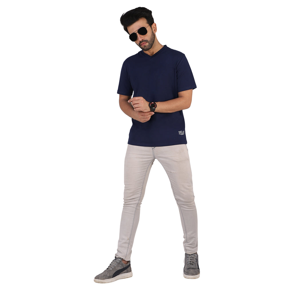 Shore Leave Midnight Navy V-Neck Premium Cotton T-shirt