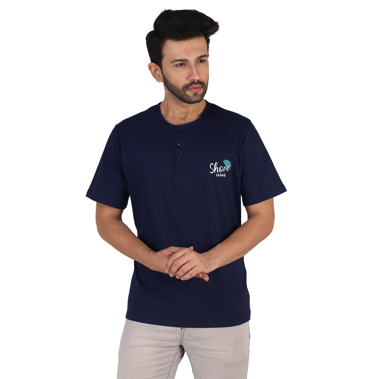 Midnight Blue Soft Cotton Henley T-shirt