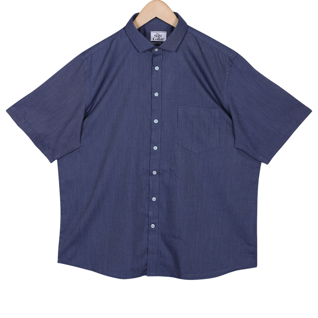 Luthai Shadow Navy Stripes Half Sleeve 2 Ply Giza Cotton Shirt