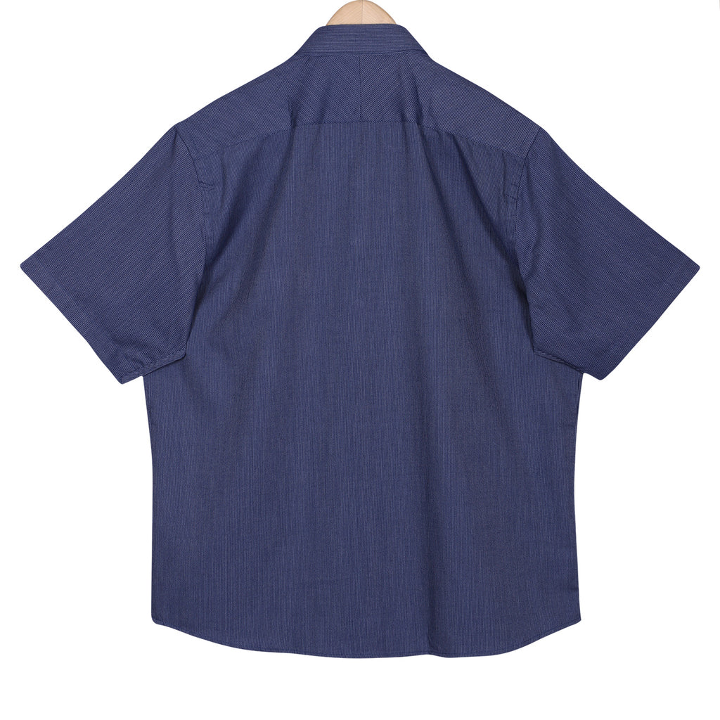 Luthai Shadow Navy Stripes Half Sleeve 2 Ply Giza Cotton Shirt