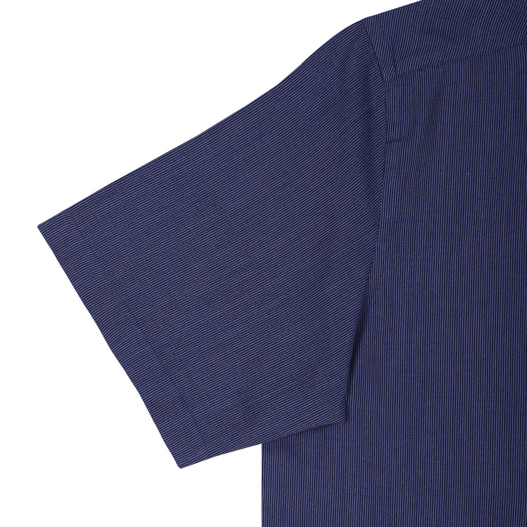 Luthai Shadow Navy Stripes Half Sleeve 2 Ply Giza Cotton Shirt