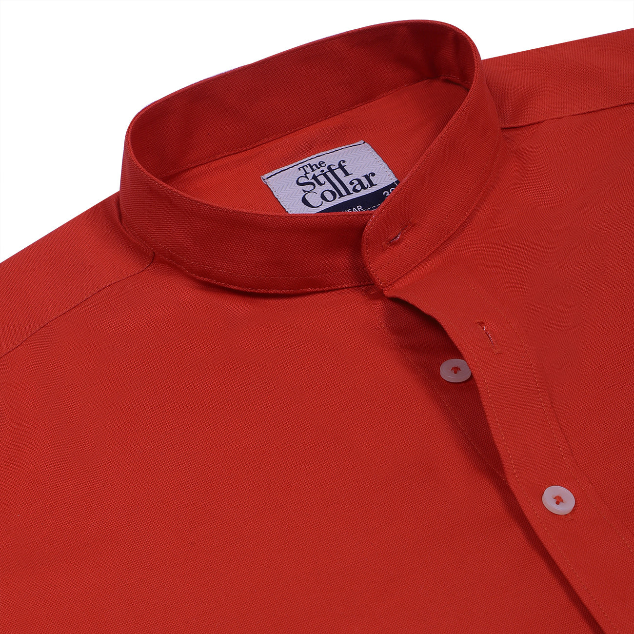 Fire Orange Oxford Mandarin Collar Cotton Shirt