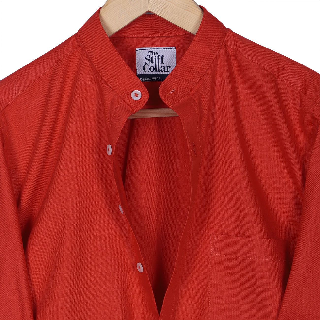 Fire Orange Oxford Mandarin Collar Cotton Shirt