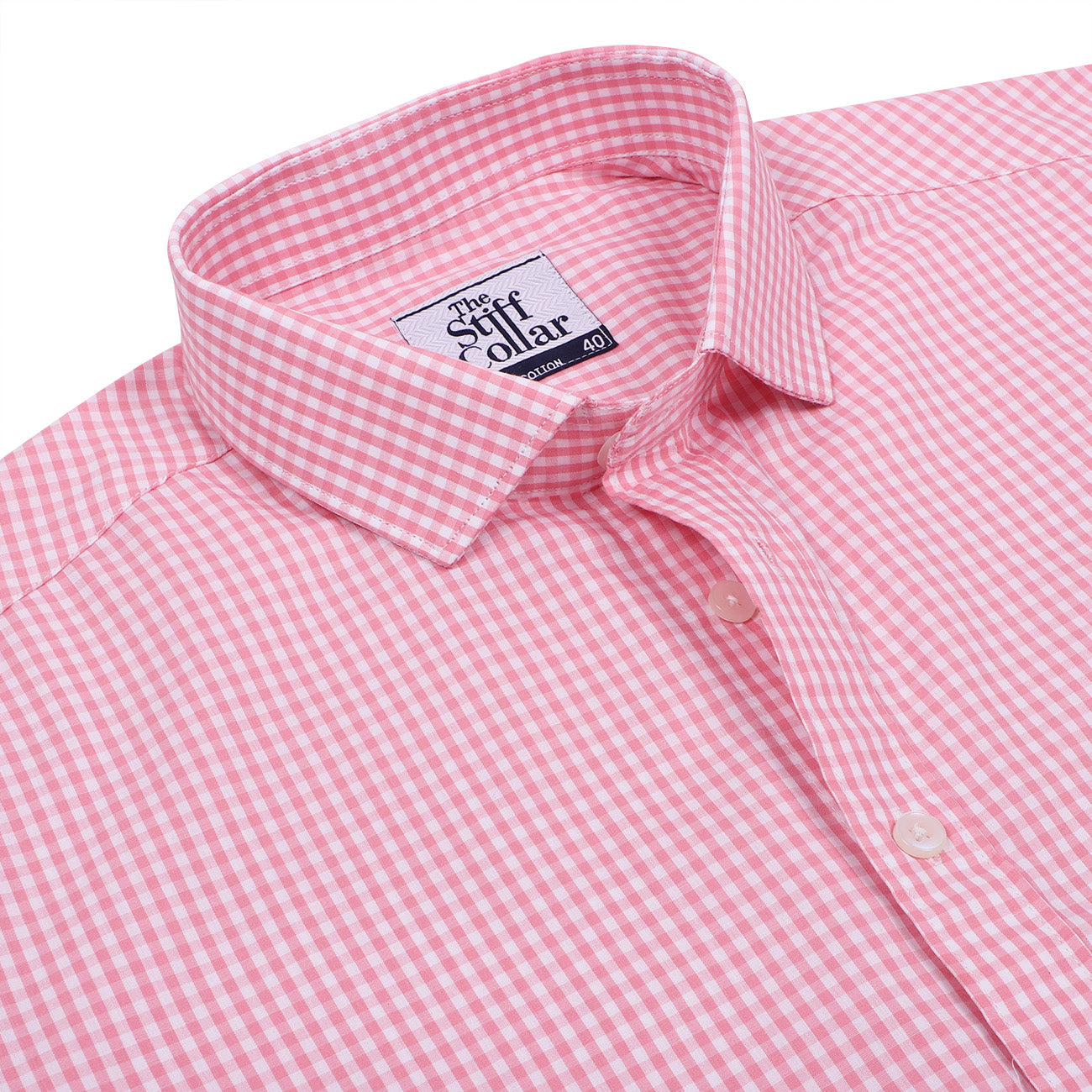 Flamingo Pink Gingham Half Sleeve Cotton Shirt