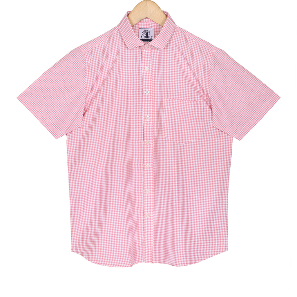 Flamingo Pink Gingham Half Sleeve Cotton Shirt
