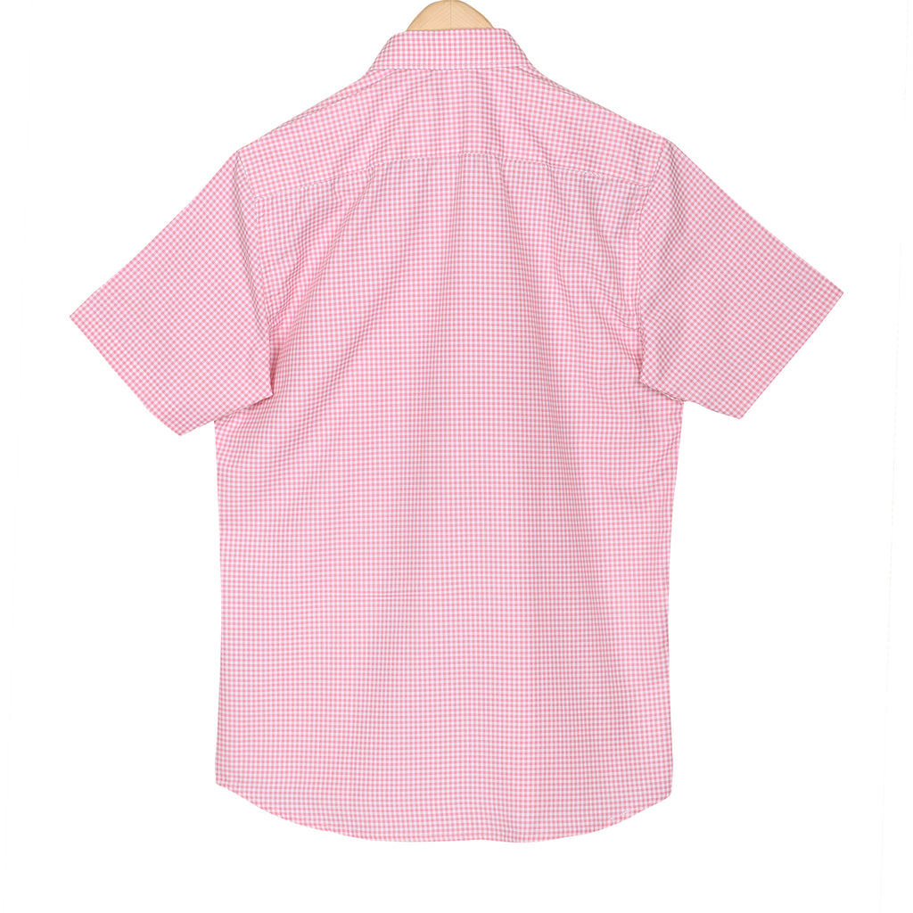 Flamingo Pink Gingham Half Sleeve Cotton Shirt