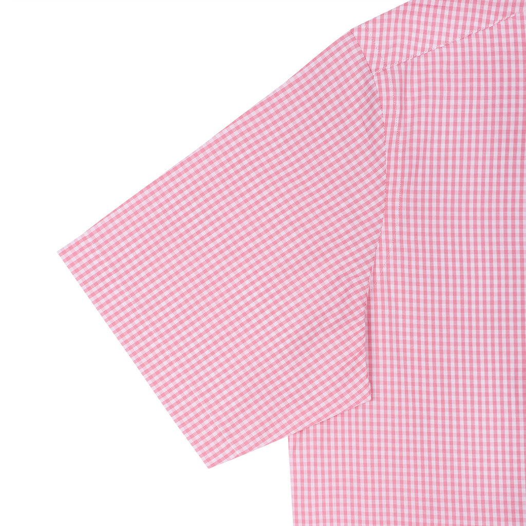 Flamingo Pink Gingham Half Sleeve Cotton Shirt