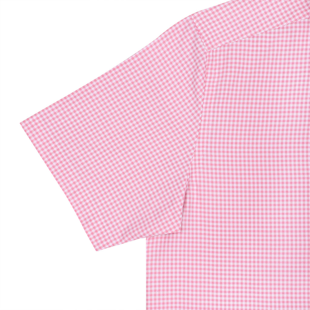 Salmon Pink Gingham Checks Fit Non-Iron Half Sleeve Shirt