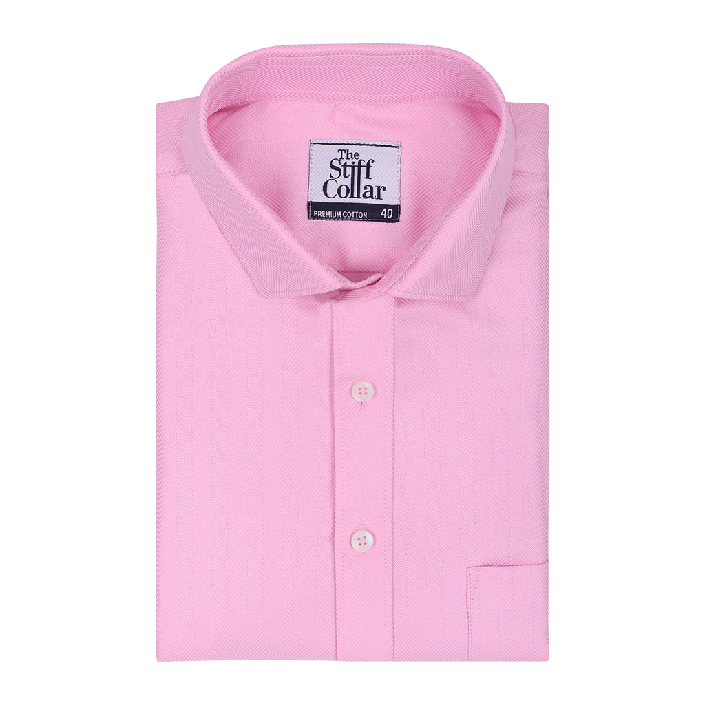 Monti Cerise Pink Herringbone 2 Ply Giza Cotton Formal Shirt