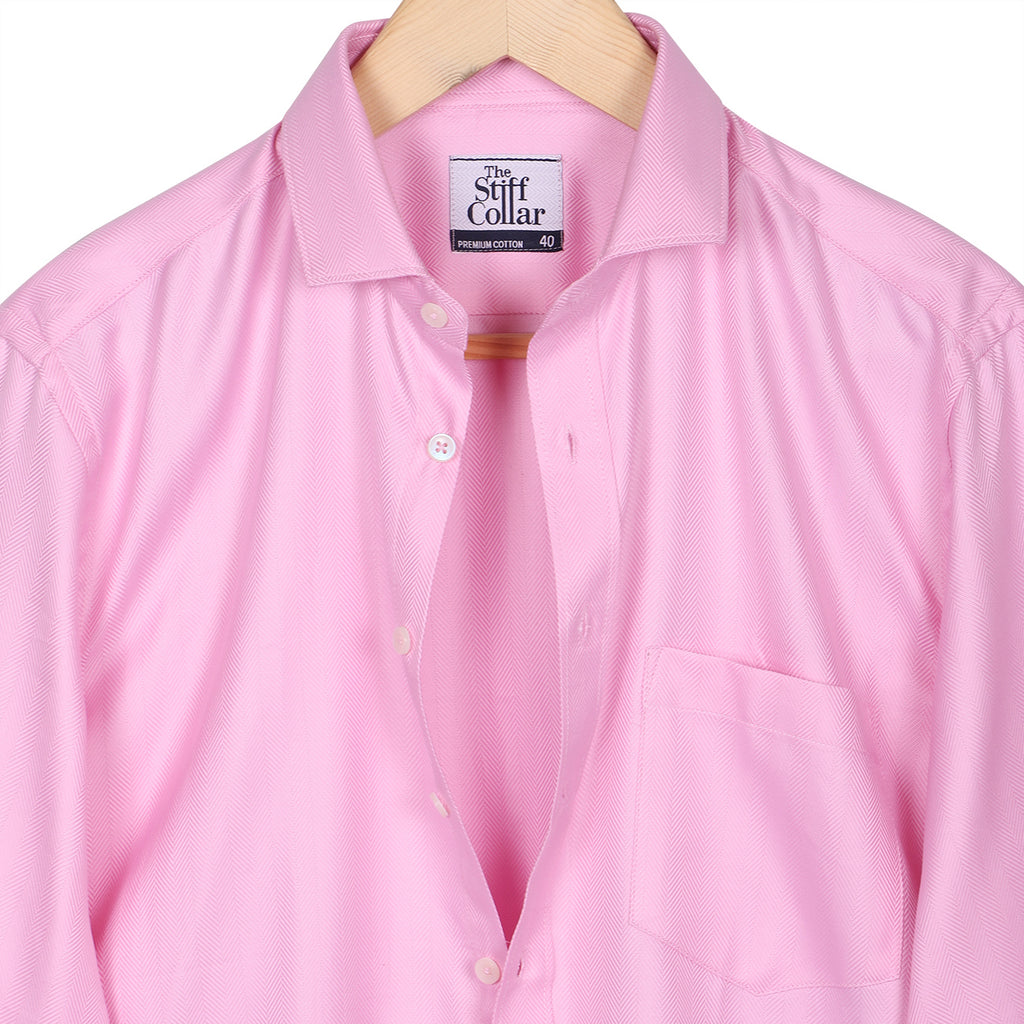 Monti Cerise Pink Herringbone 2 Ply Giza Cotton Formal Shirt