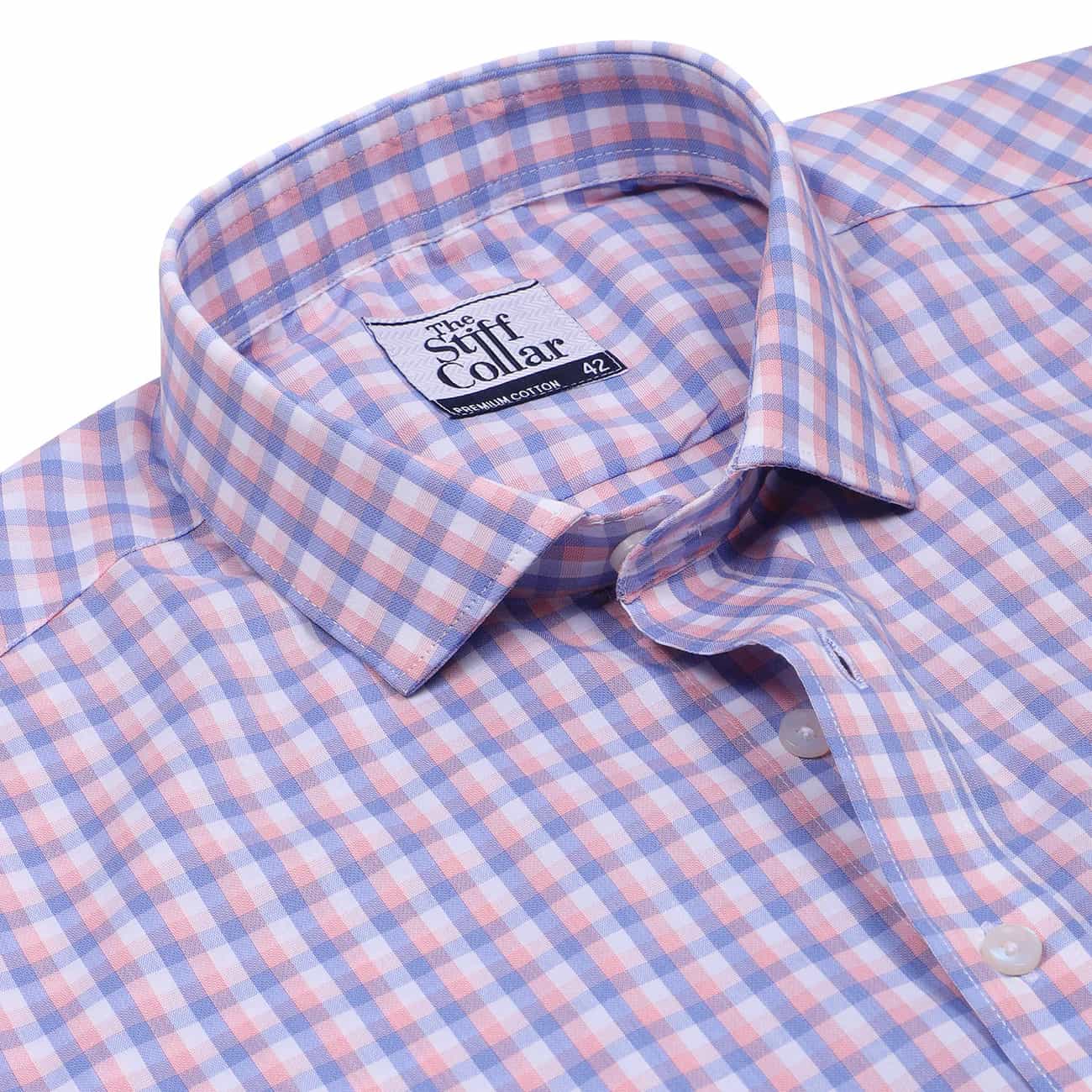 Luthai Wisteria Pink Checks Half Sleeve 2 Ply Giza Cotton Shirt
