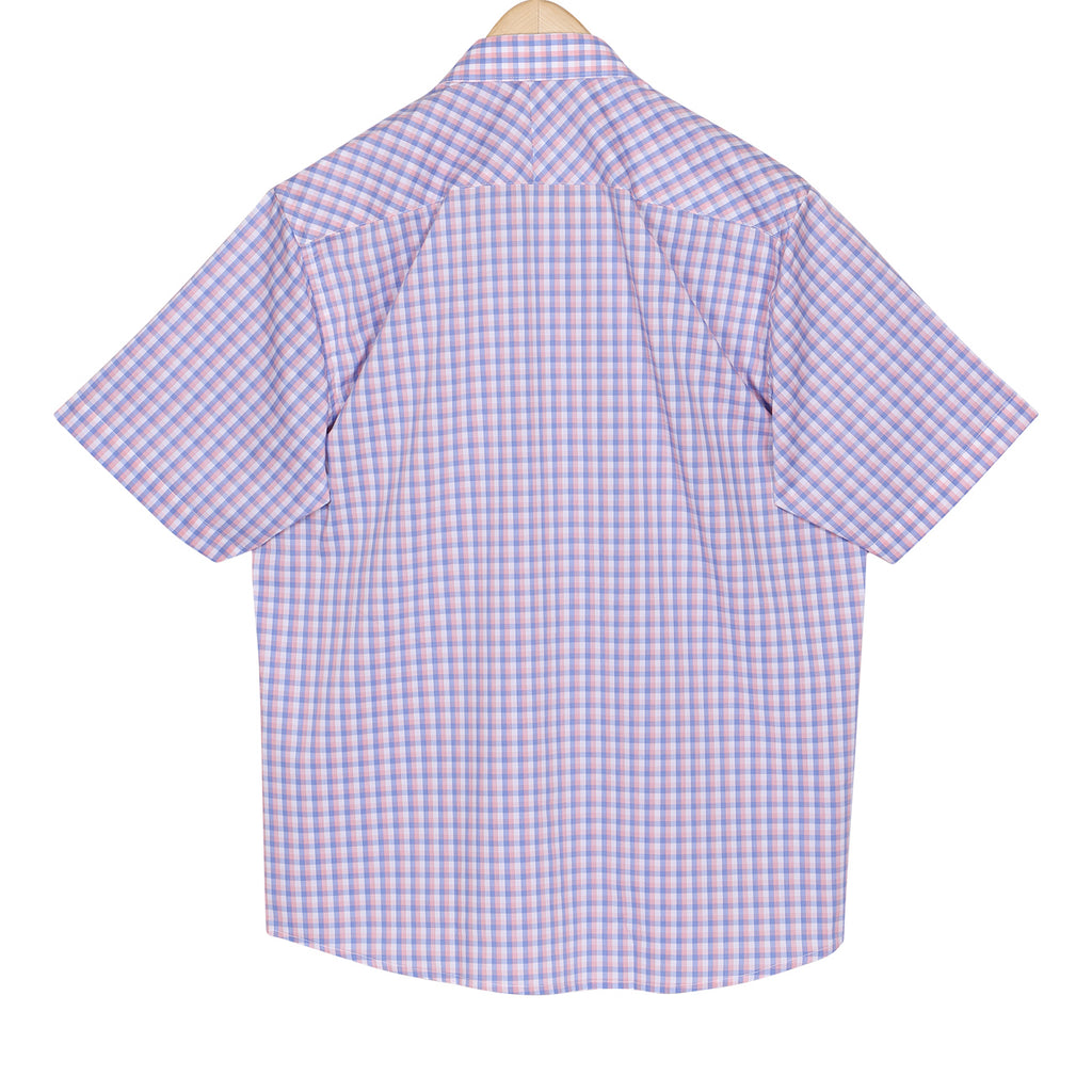Luthai Wisteria Pink Checks Half Sleeve 2 Ply Giza Cotton Shirt