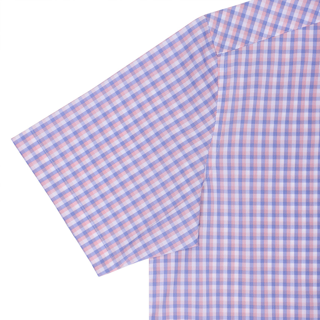Luthai Wisteria Pink Checks Half Sleeve 2 Ply Giza Cotton Shirt