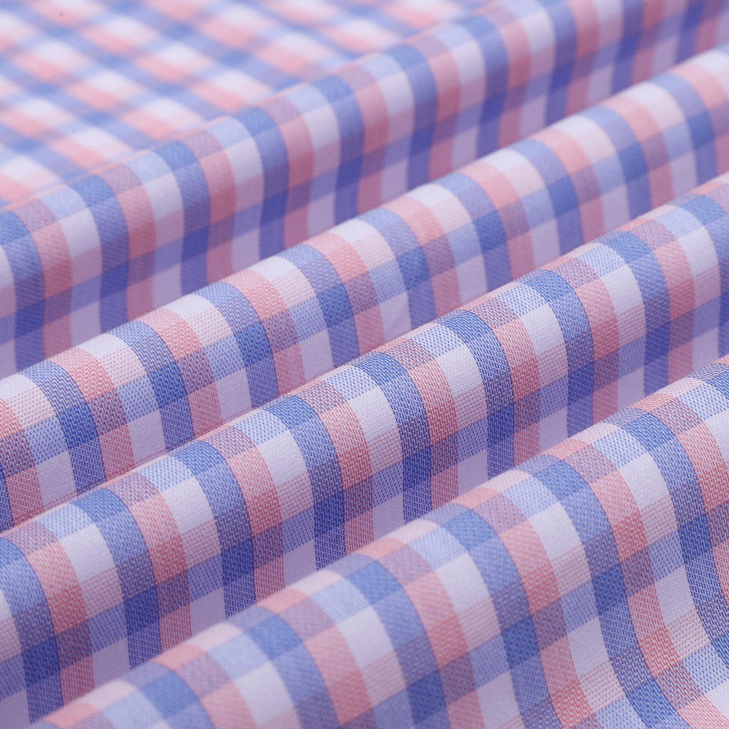 Luthai Wisteria Pink Checks Half Sleeve 2 Ply Giza Cotton Shirt