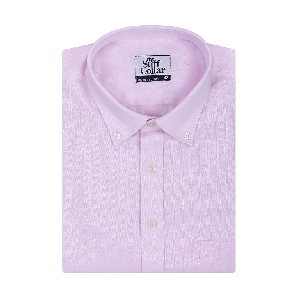 Luthai Mastani Pink Herringbone Button Down 2 Ply Premium Giza Cotton Shirt