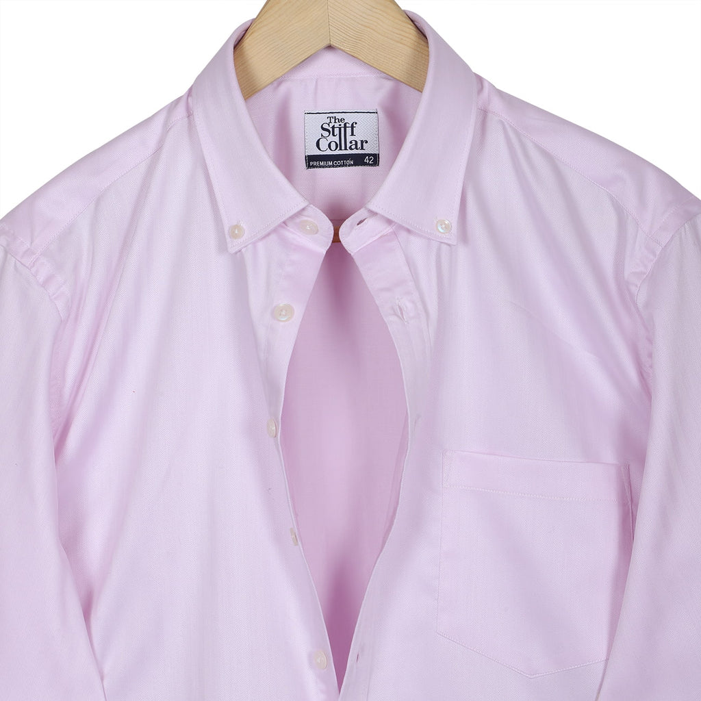 Luthai Mastani Pink Herringbone Button Down 2 Ply Premium Giza Cotton Shirt