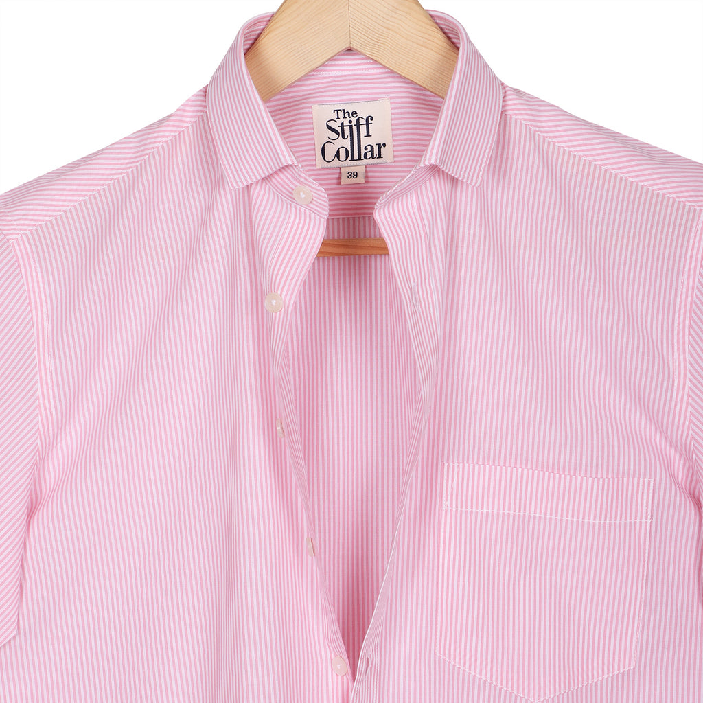 Prism Pink Pencil Stripe Regular Fit Half Sleeve Cotton Shirt