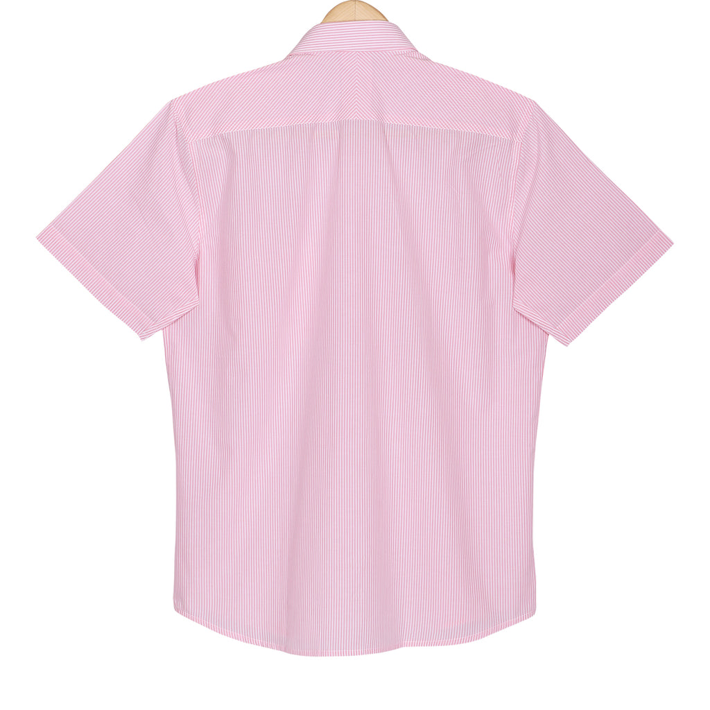 Prism Pink Pencil Stripe Regular Fit Half Sleeve Cotton Shirt