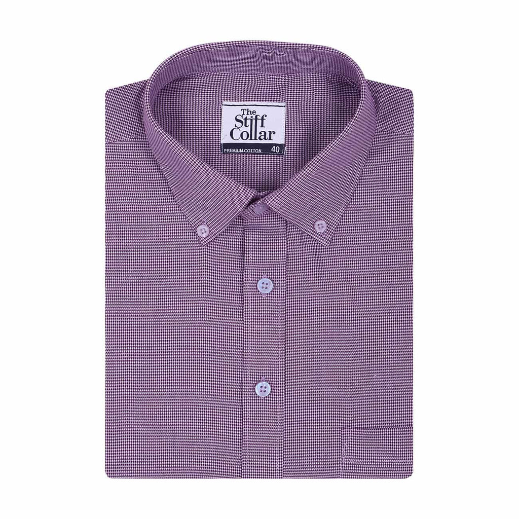 Iris Purple Micro Houndstooth Button Down 2 Ply Giza Cotton Shirt