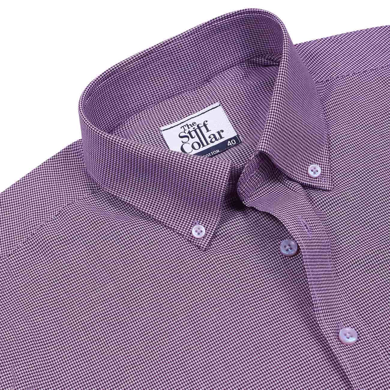 Iris Purple Micro Houndstooth Button Down 2 Ply Giza Cotton Shirt