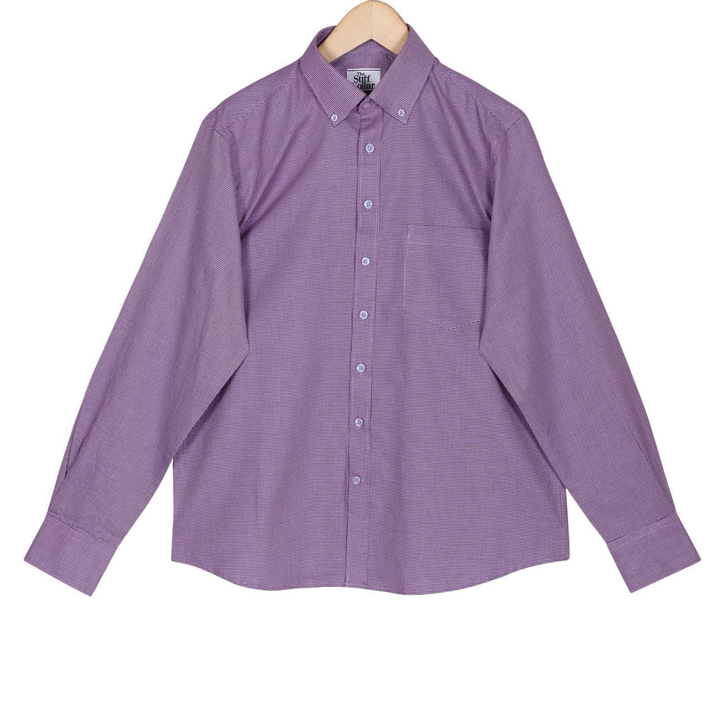 Iris Purple Micro Houndstooth Button Down 2 Ply Giza Cotton Shirt