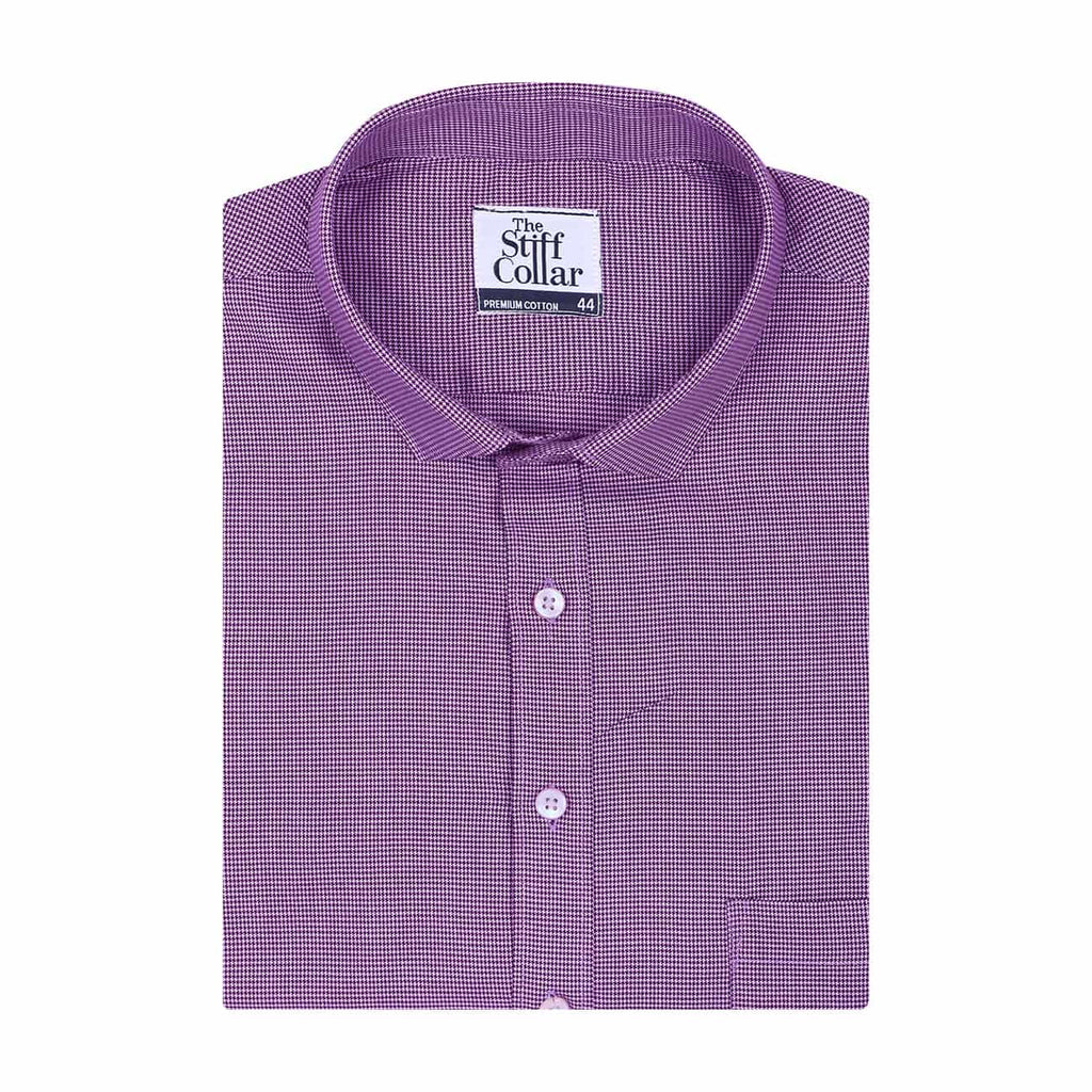 Iris Purple Micro Houndstooth Half Sleeves 2 Ply Giza Cotton Shirt