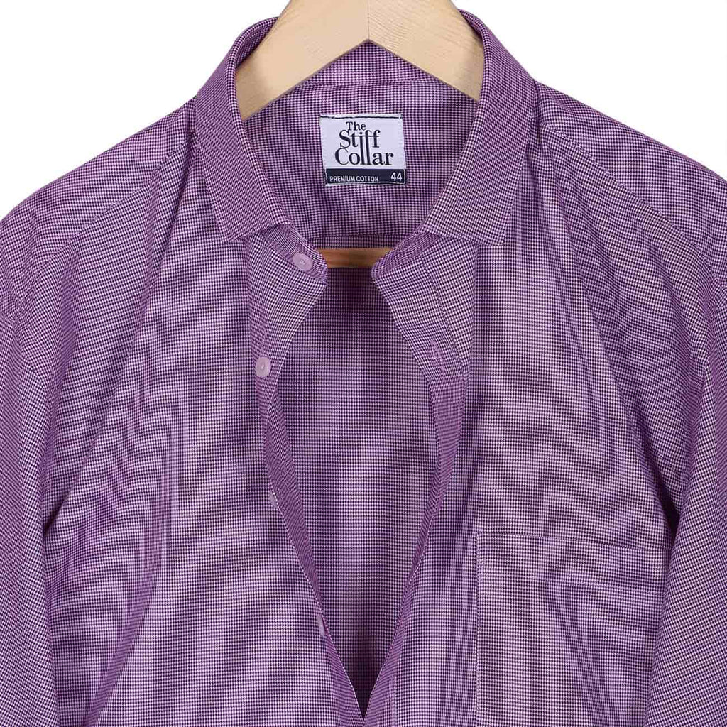 Iris Purple Micro Houndstooth Half Sleeves 2 Ply Giza Cotton Shirt