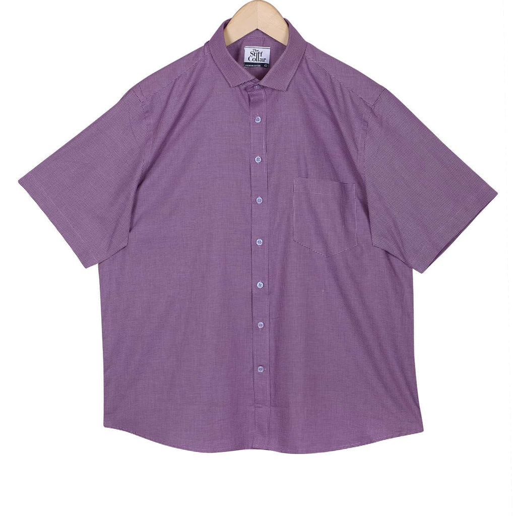 Iris Purple Micro Houndstooth Half Sleeves 2 Ply Giza Cotton Shirt