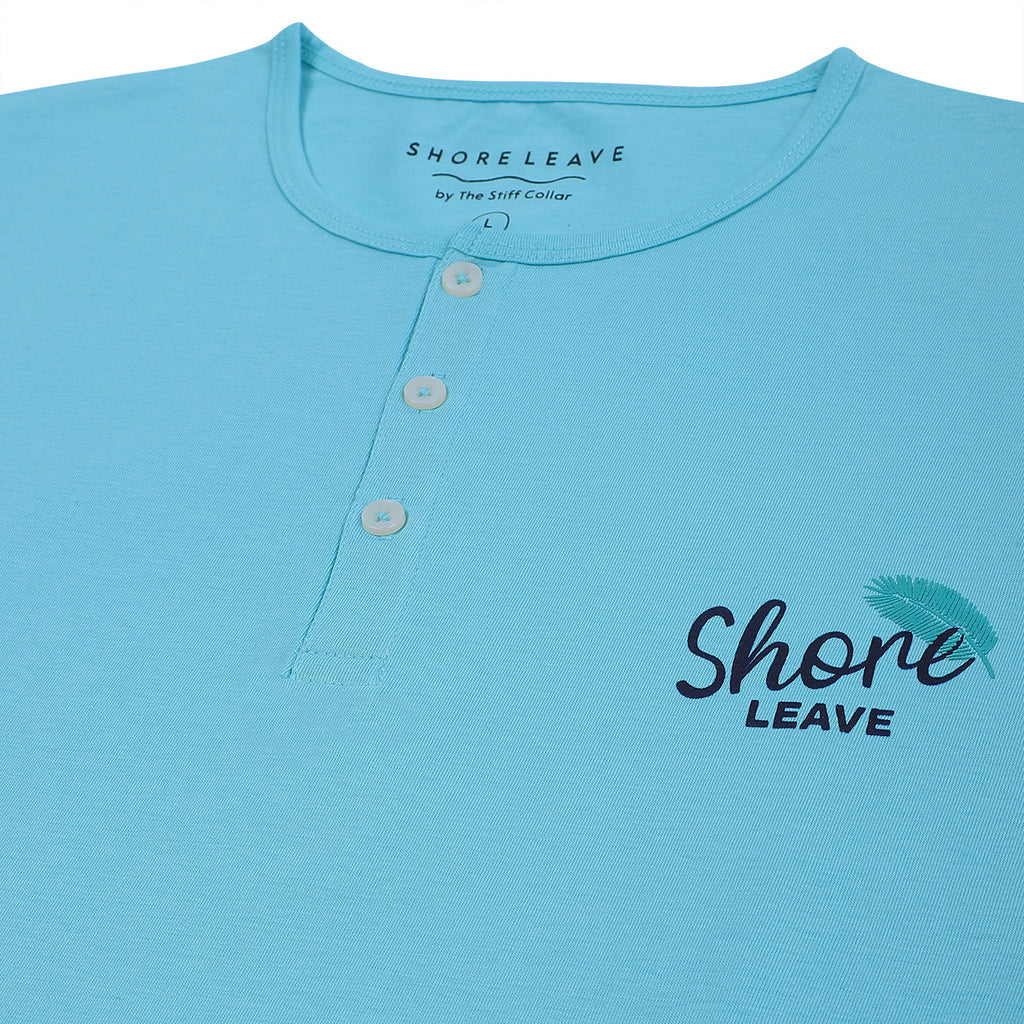 Turquoise Blue Soft Cotton Henley T-shirt