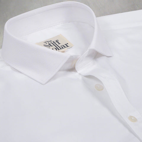 White Herringbone Mandarin Collar 2 Ply Giza Cotton Shirt