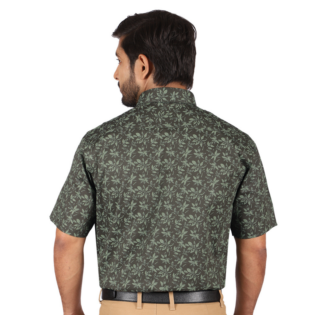 Forest Green Print Half Sleeves Shirt