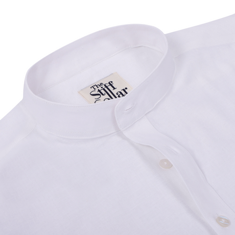 Frost White Cotton Linen Mandarin Collar Shirt