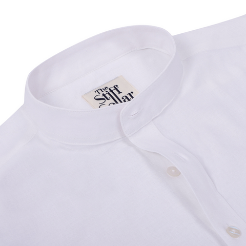 Bright White Satin Mandarin Collar Shirt