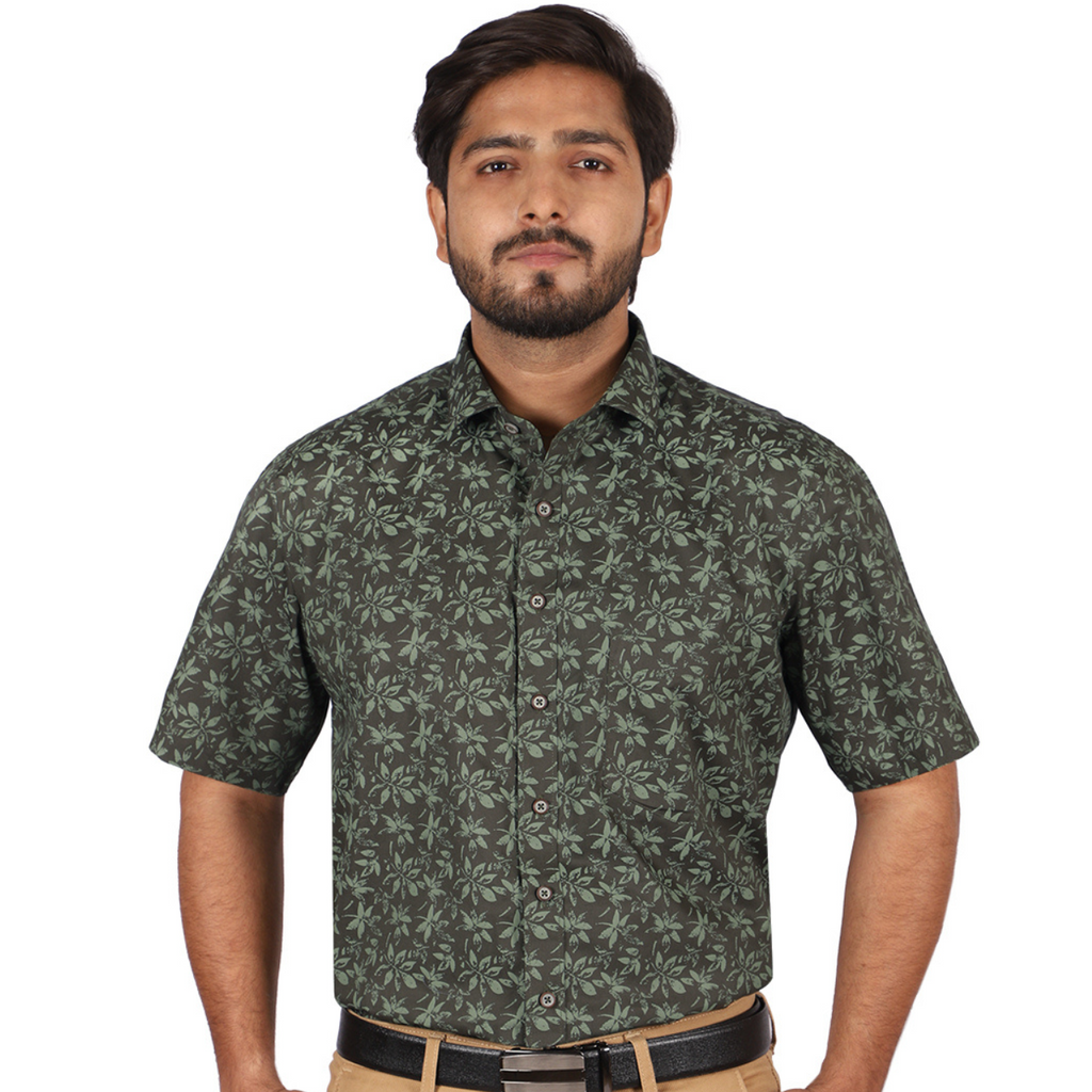 Forest Green Print Half Sleeves Shirt