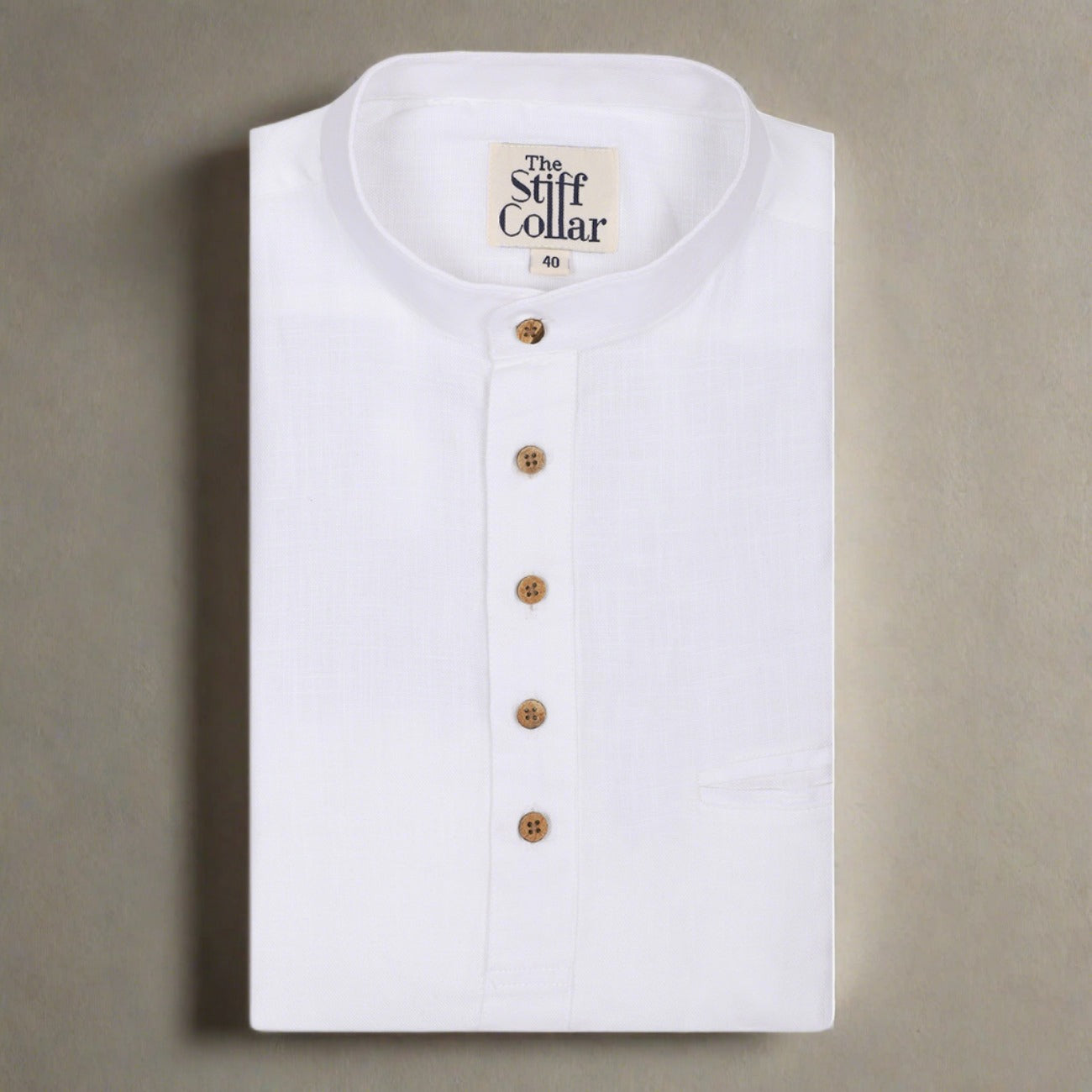 Frost White Cotton Linen Rolled-up Sleeve Short Kurta