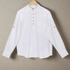 Frost White Cotton Linen Rolled-up Sleeve Short Kurta