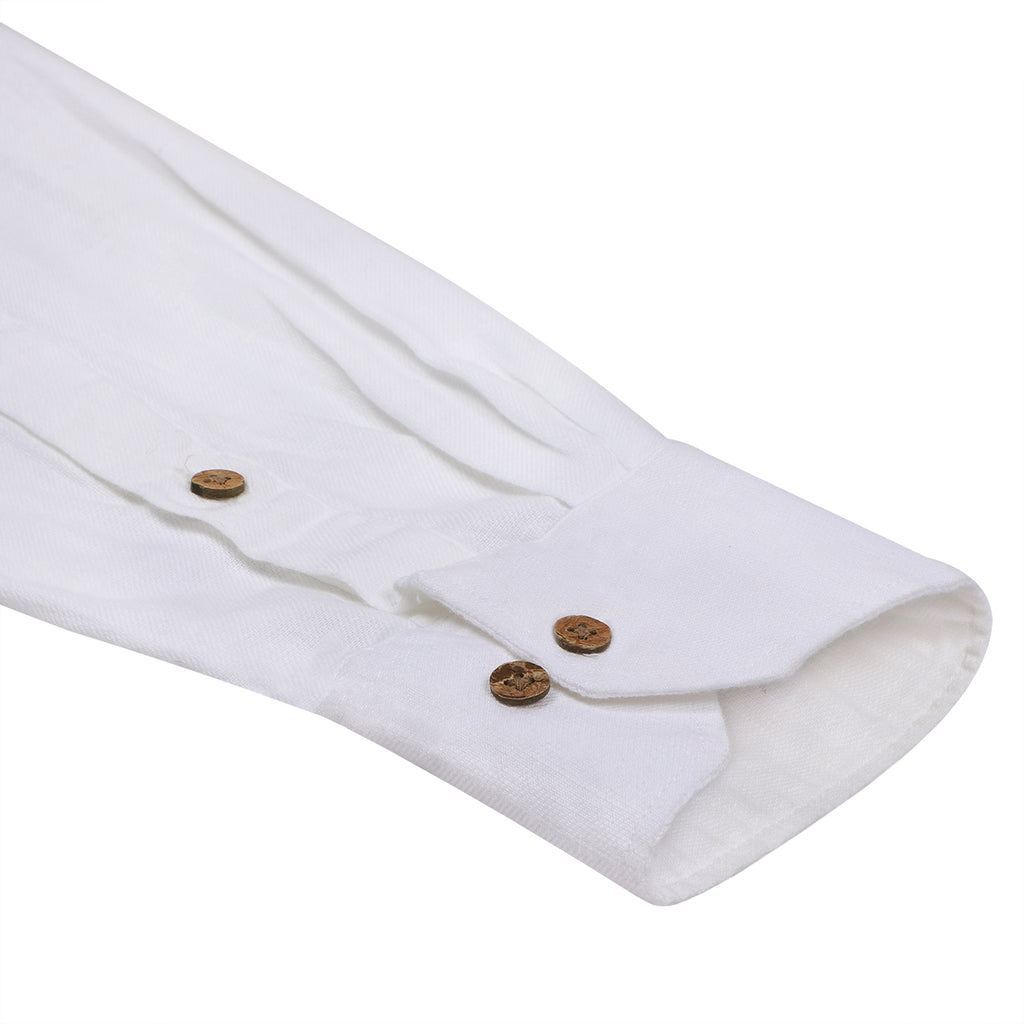 Frost White Cotton Linen Rolled-up Sleeve Short Kurta