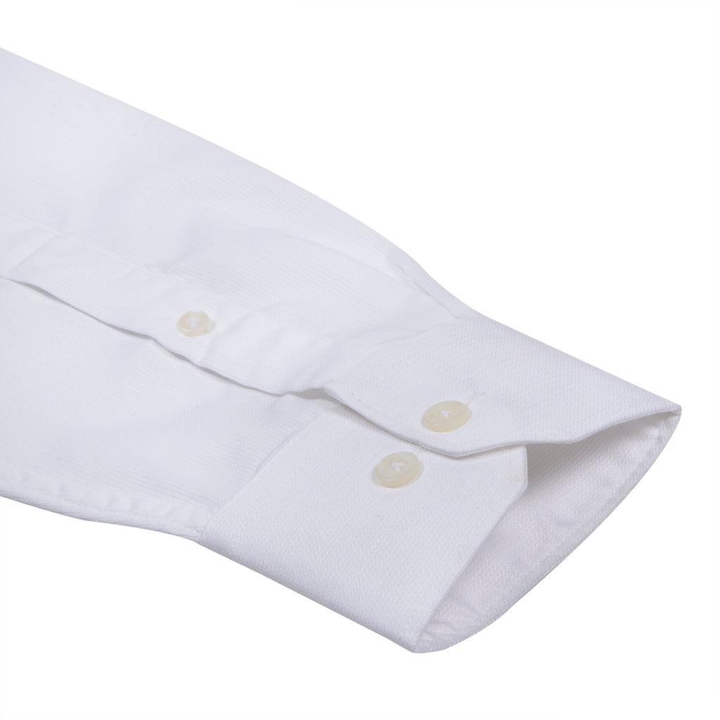 Elvis White Herringbone Wrinkle Free Button Down 2 Ply Premium Giza Cotton Shirt