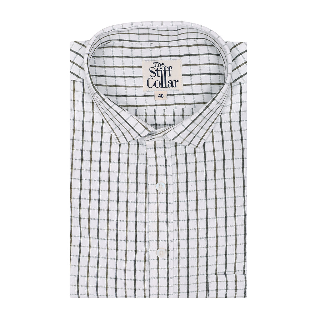 White Green Tattersall Checks Plus Size Cotton Shirt